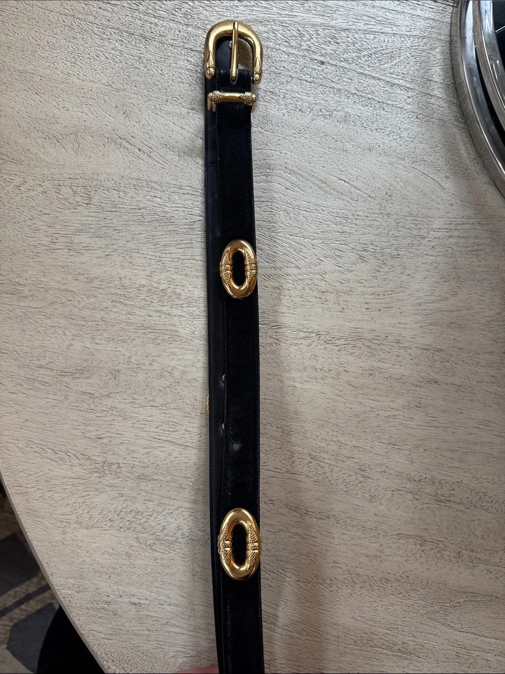 JG Hook Black Leather Belt with Gold Buckle size M/L